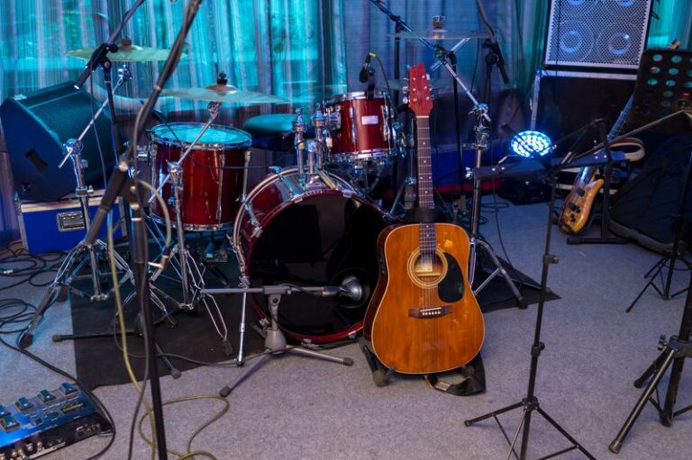 Drums and guitar on stage